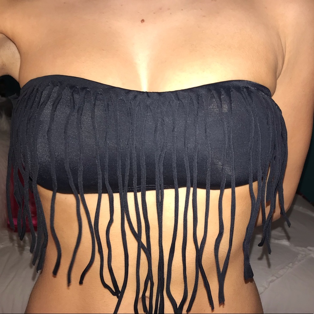 Fringe Black Bandeau fit bikini top